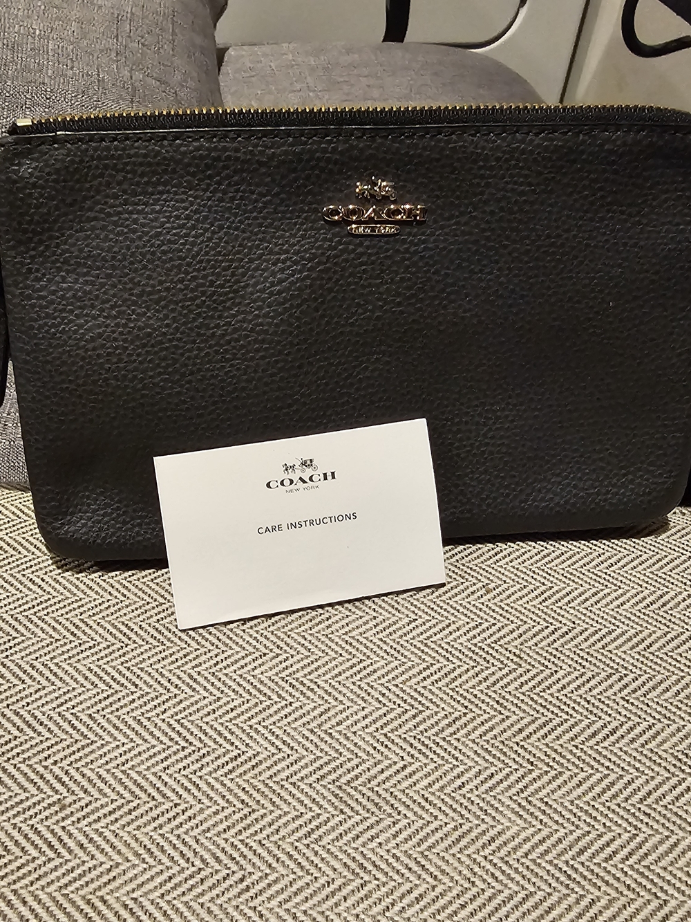 Coach Navy Blue Pebbled Leather Zip Pouch with Gold Logo